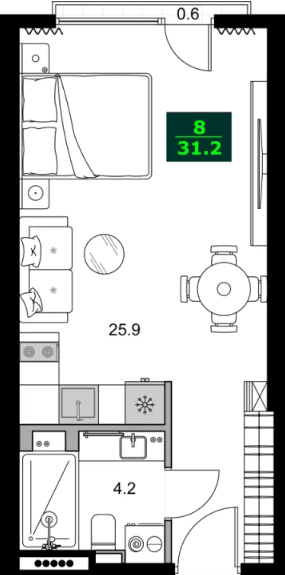 1-комнатная квартира, 31.2 м², 4 этаж в ЖК "SUMMER 365"