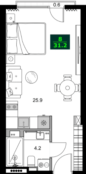 1-комнатная квартира, 31.2 м², 6 этаж в ЖК "SUMMER 365"