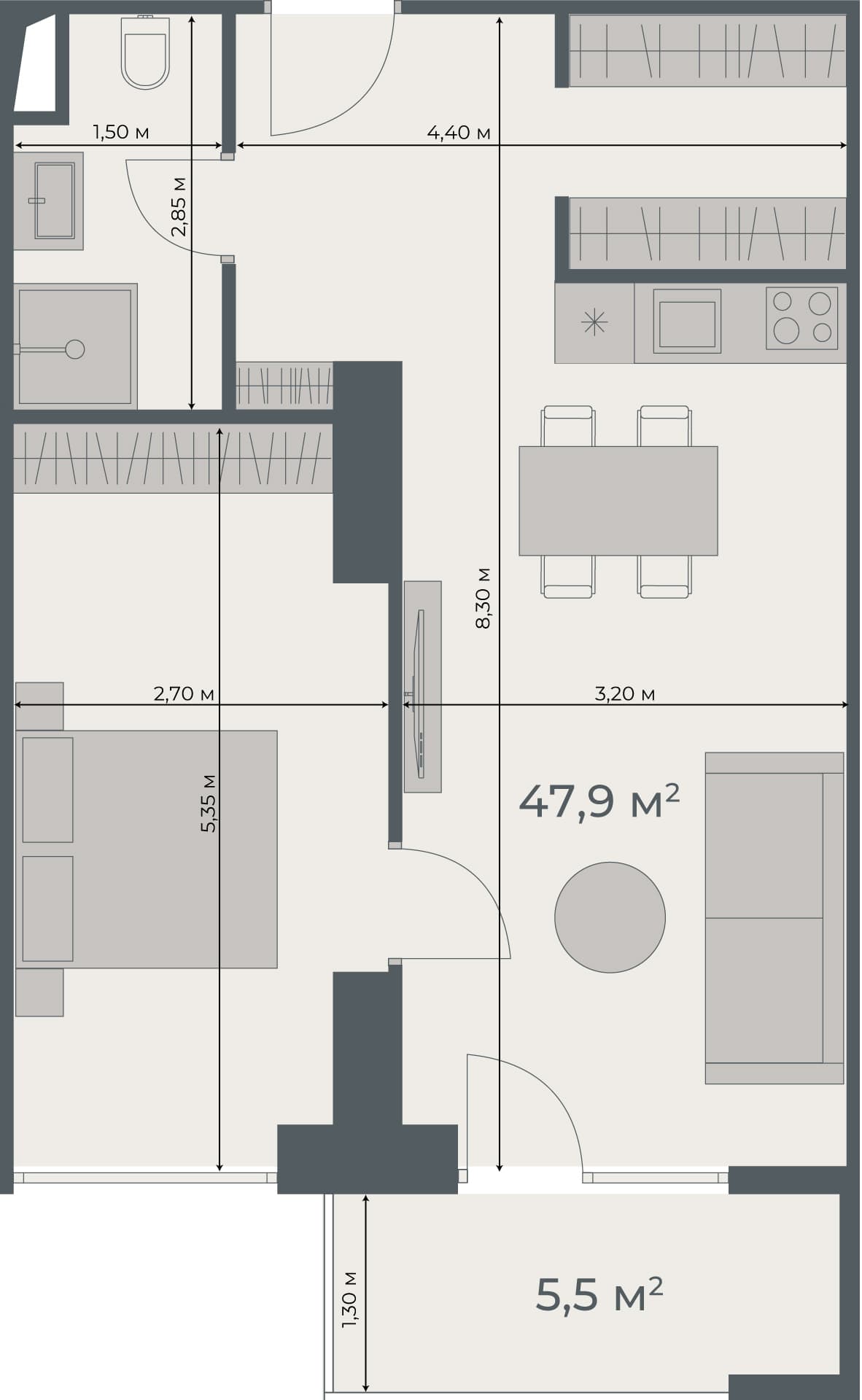 1-bedroom apartment, 53.4 m², 18 floor, One in Batumi