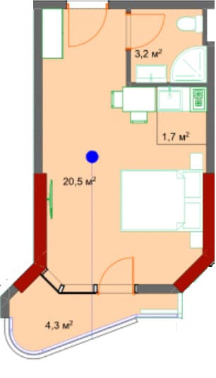 studio, 31.1 m², 15 floor in "Kolos"