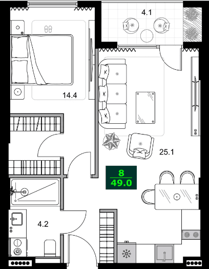2-комнатная квартира, 49 м², 12 этаж в ЖК "SUMMER 365"
