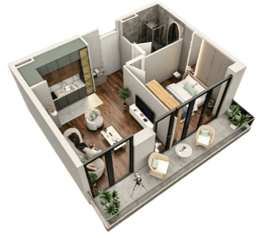 1-комнатная квартира, 49 м², 4 этаж в ЖК "Tekto Rakurs"