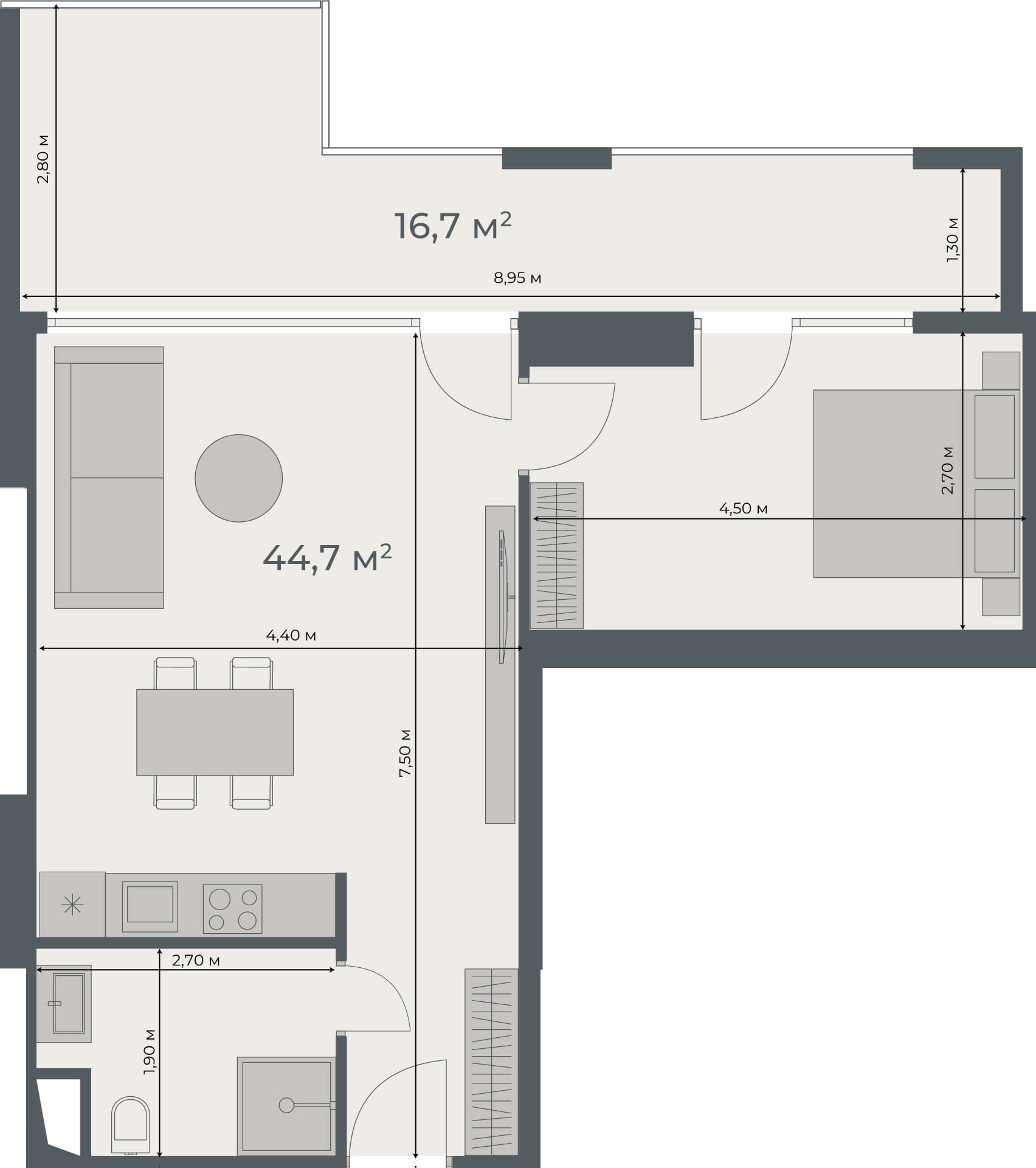 1-комнатная квартира, 61.4 м², 21 этаж в ЖК "One"