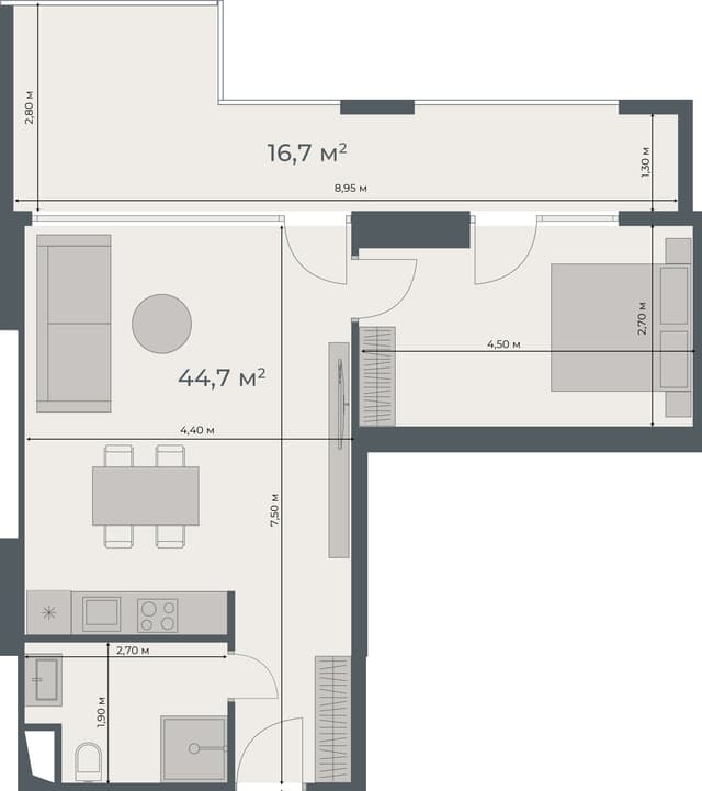 1-комнатная квартира, 61.4 м², 21 этаж в ЖК "One"