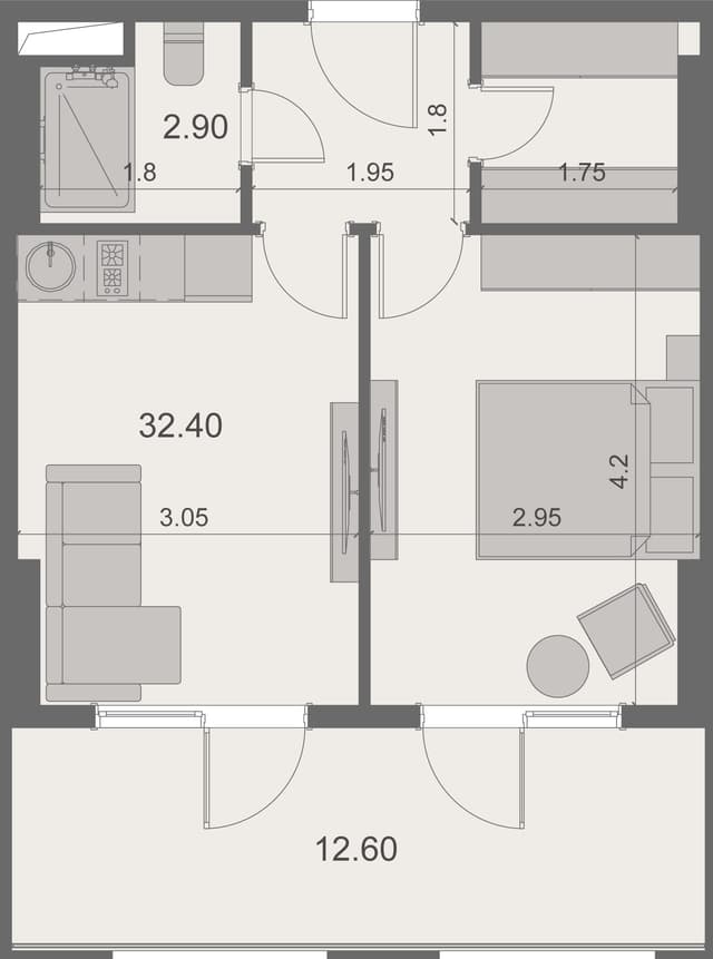 1-bedroom apartment, 47.9 m², 13 floor in "Stay & Rent"
