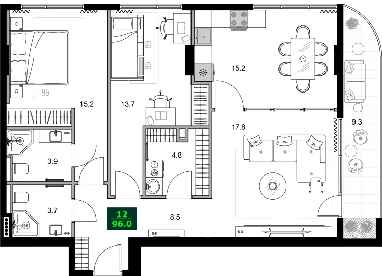 3-bedroom apartment, 96 m², 6 floor, SUMMER 365 in Batumi