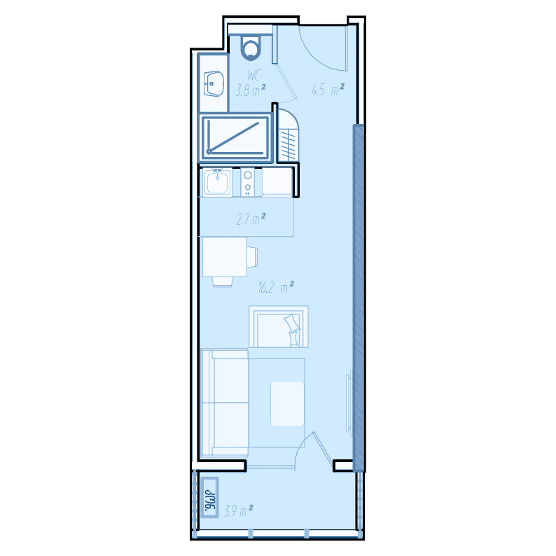 Студия, 32 м², 35 этаж в ЖК "BlueSky Tower"