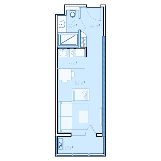 studio, 32 m², 35 floor in "BlueSky Tower"