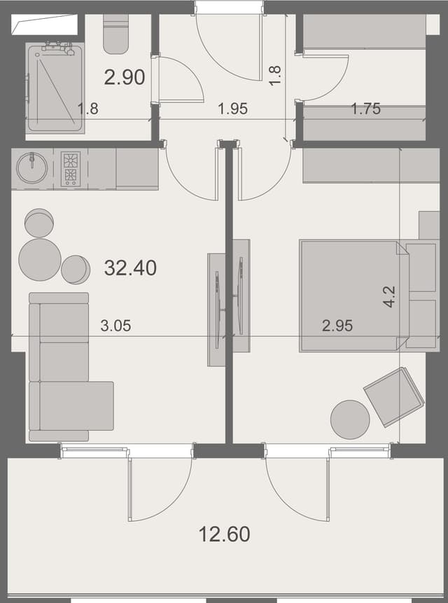 1-bedroom apartment, 47.9 m², 14 floor in "Stay & Rent"