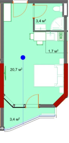 studio, 30.2 m², 18 floor in "Kolos"