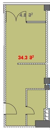 Студия, 34.3 м², 2 этаж в ЖК "White House"