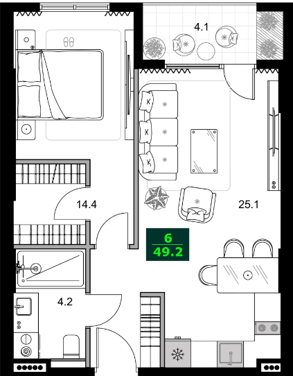 2-bedroom apartment, 49.2 m², 11 floor in "SUMMER 365"
