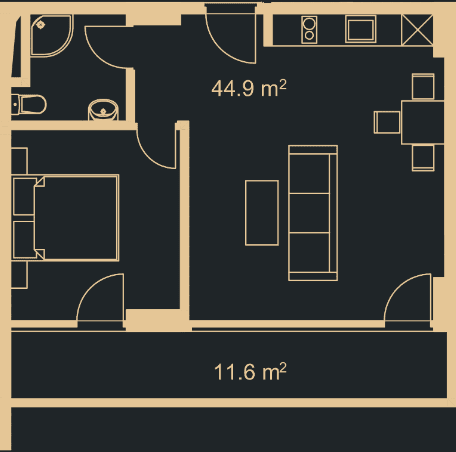 1-комнатная квартира, 56.2 м², 19 этаж в ЖК "Green Side Gonio"