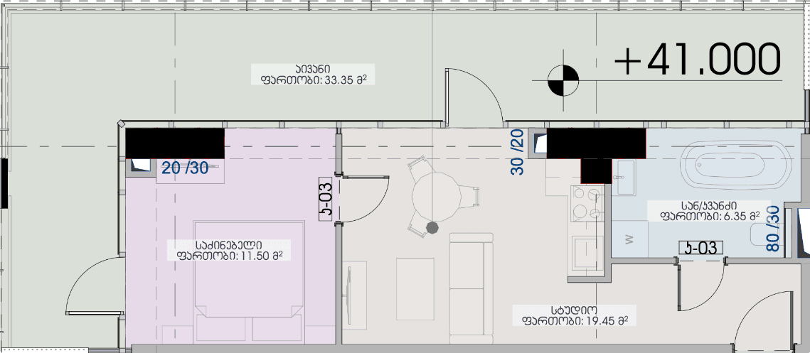 1-комнатная квартира, 70.65 м², 22 этаж в ЖК "Geuz Towers"