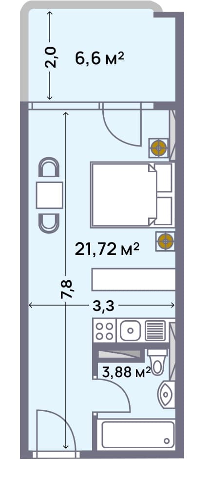 Квартира, 32.2 м², 17 этаж в ЖК "Wyndham Grand Aqua"