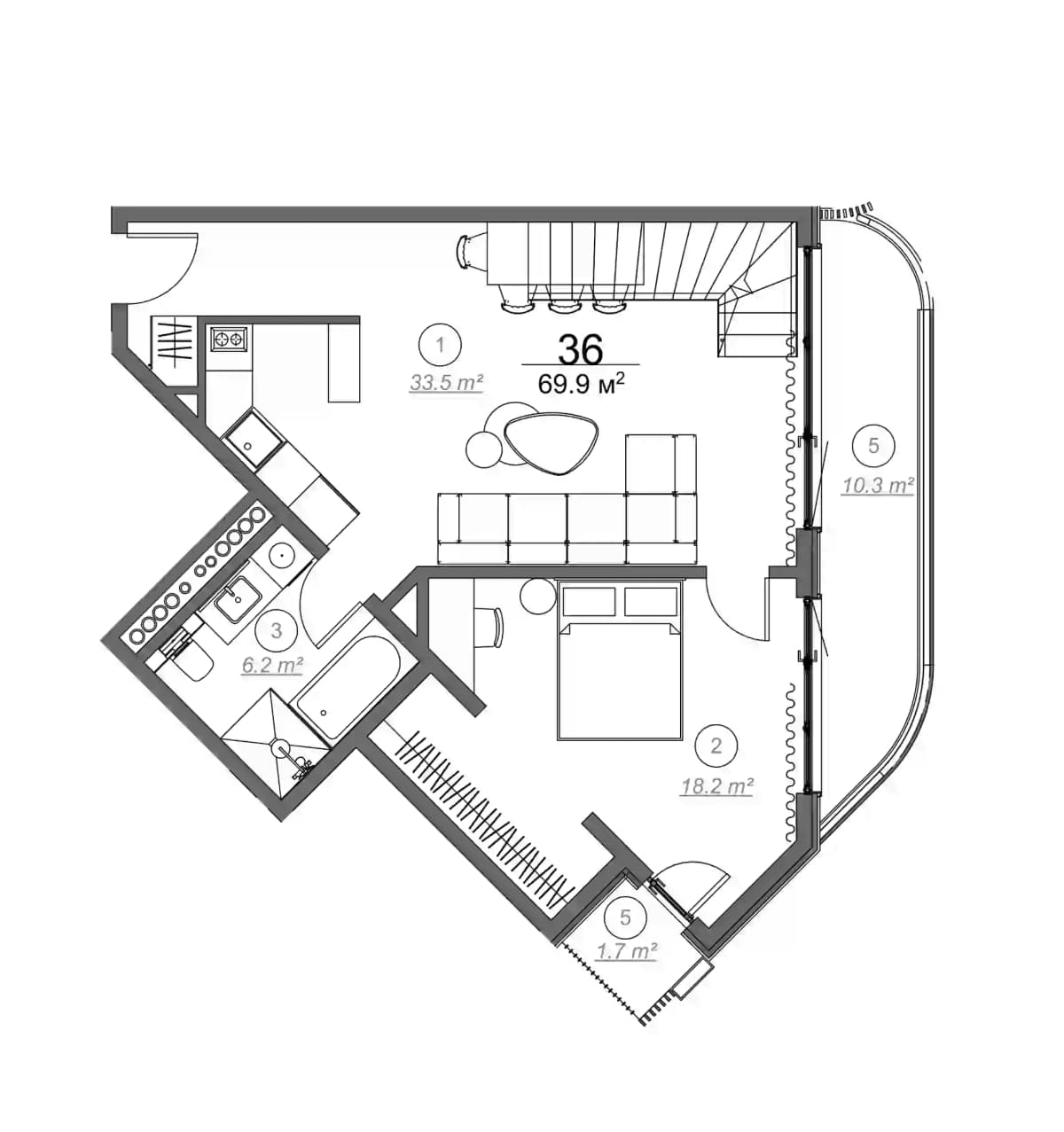 1-bedroom apartment, 69.9 m², 5 floor, Royal Residence Botanico in Batumi
