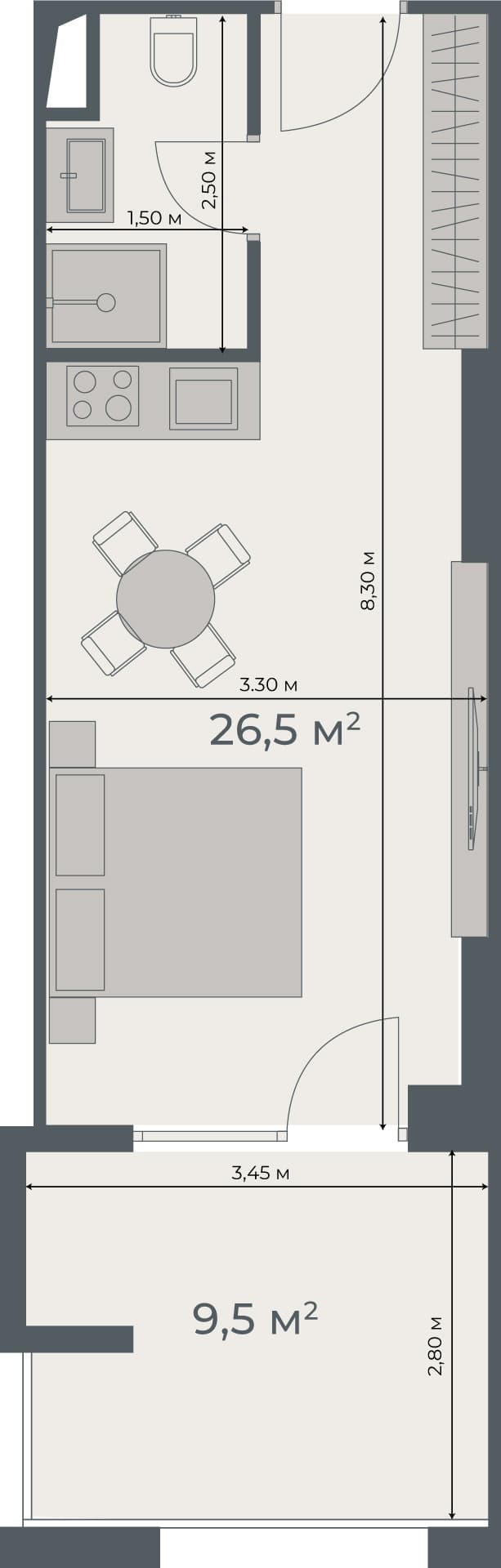 studio, 36 m², 26 floor, One in Batumi