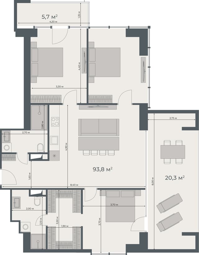 3-bedroom apartment, 119.8 m², 25 floor in "One"