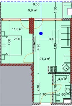 1-bedroom apartment, 46.4 m², 14 floor, OKTO Art House in Batumi