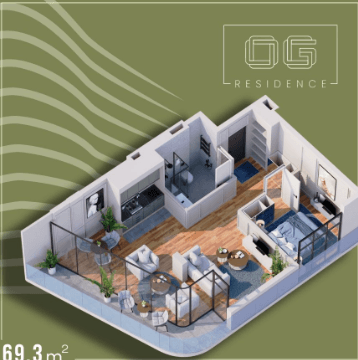 1-комнатная квартира, 69.3 м², 3 этаж в ЖК "OG Residence"
