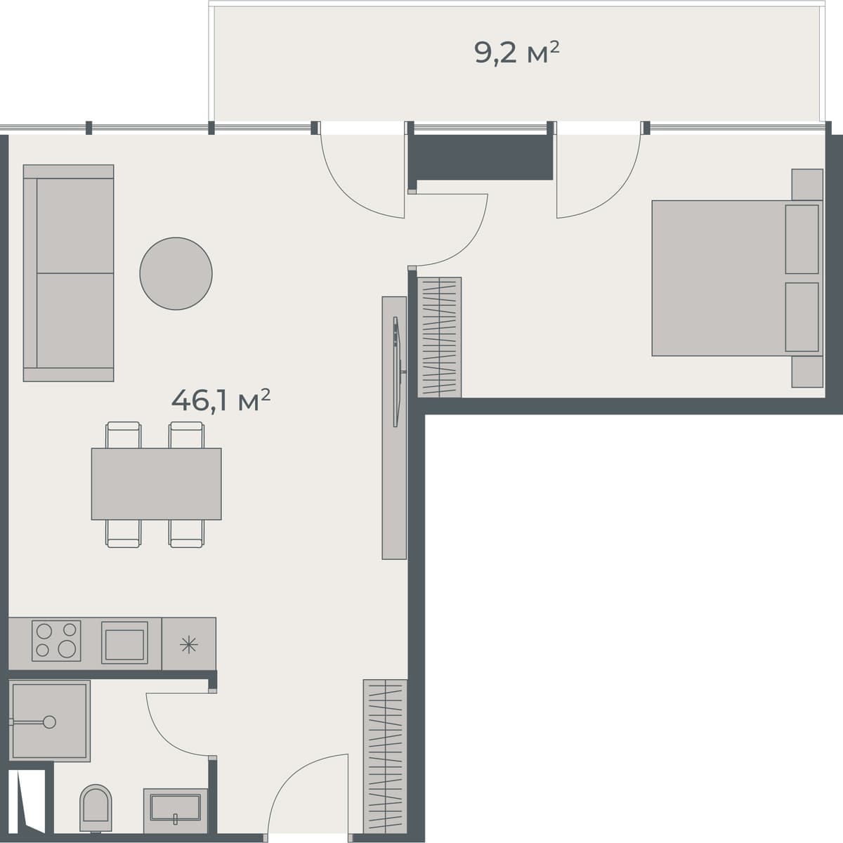 1-комнатная квартира, 55.3 м², 34 этаж в ЖК "One"