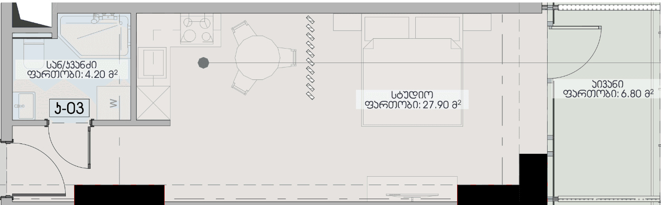 studio, 38.9 m², 26 floor in "Geuz Towers"