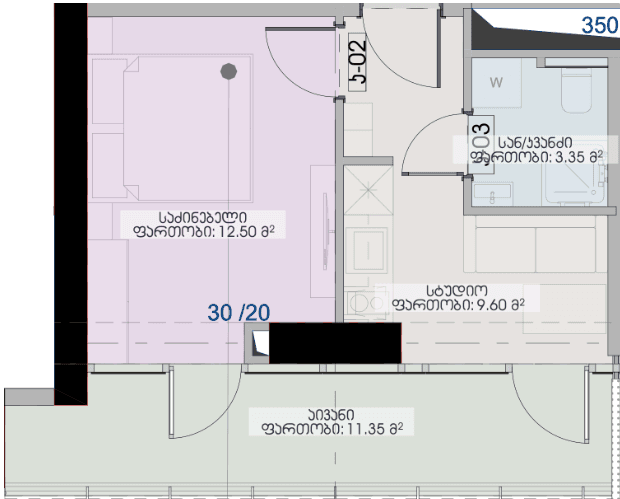 1-комнатная квартира, 36.8 м², 12 этаж в ЖК "Geuz Towers"