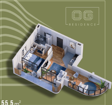 1-bedroom apartment, 55.5 m², 10 floor in "OG Residence"