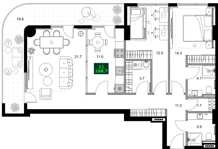 3-bedroom apartment, 108.7 m², 6 floor in "SUMMER 365"