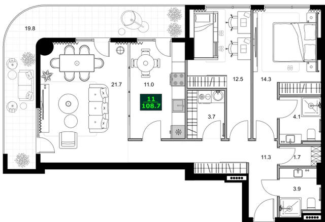 3-комнатная квартира, 108.7 м², 6 этаж в ЖК "SUMMER 365"