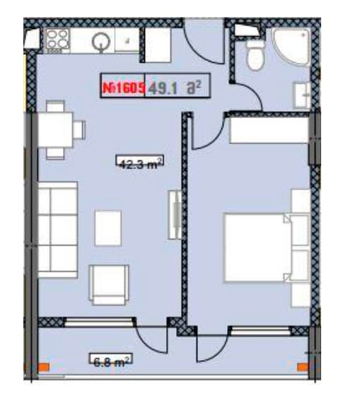 2-комнатная квартира, 49.1 м², 16 этаж в ЖК "New Boulevard Residence"