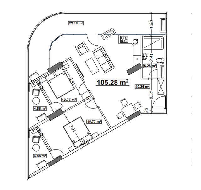 2-комнатная квартира, 105.28 м², 12 этаж в ЖК "Optima Residence"