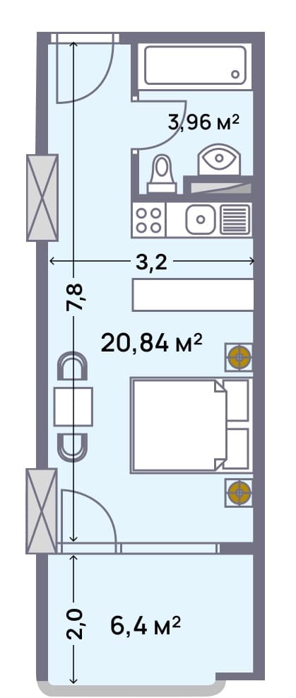 apartment, 31.2 m², 20 floor in "Wyndham Grand Aqua"