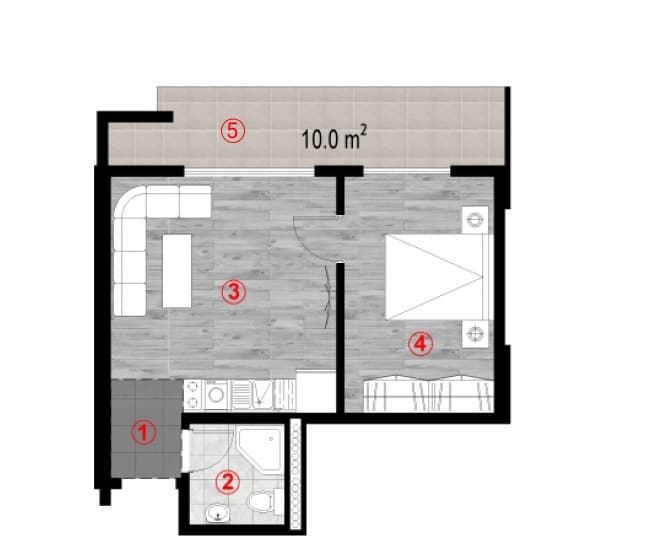 1-комнатная квартира, 46 м², 10 этаж в ЖК "Green Cape"