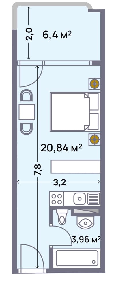 Квартира, 31.2 м², 6 этаж в ЖК "Wyndham Grand Aqua"