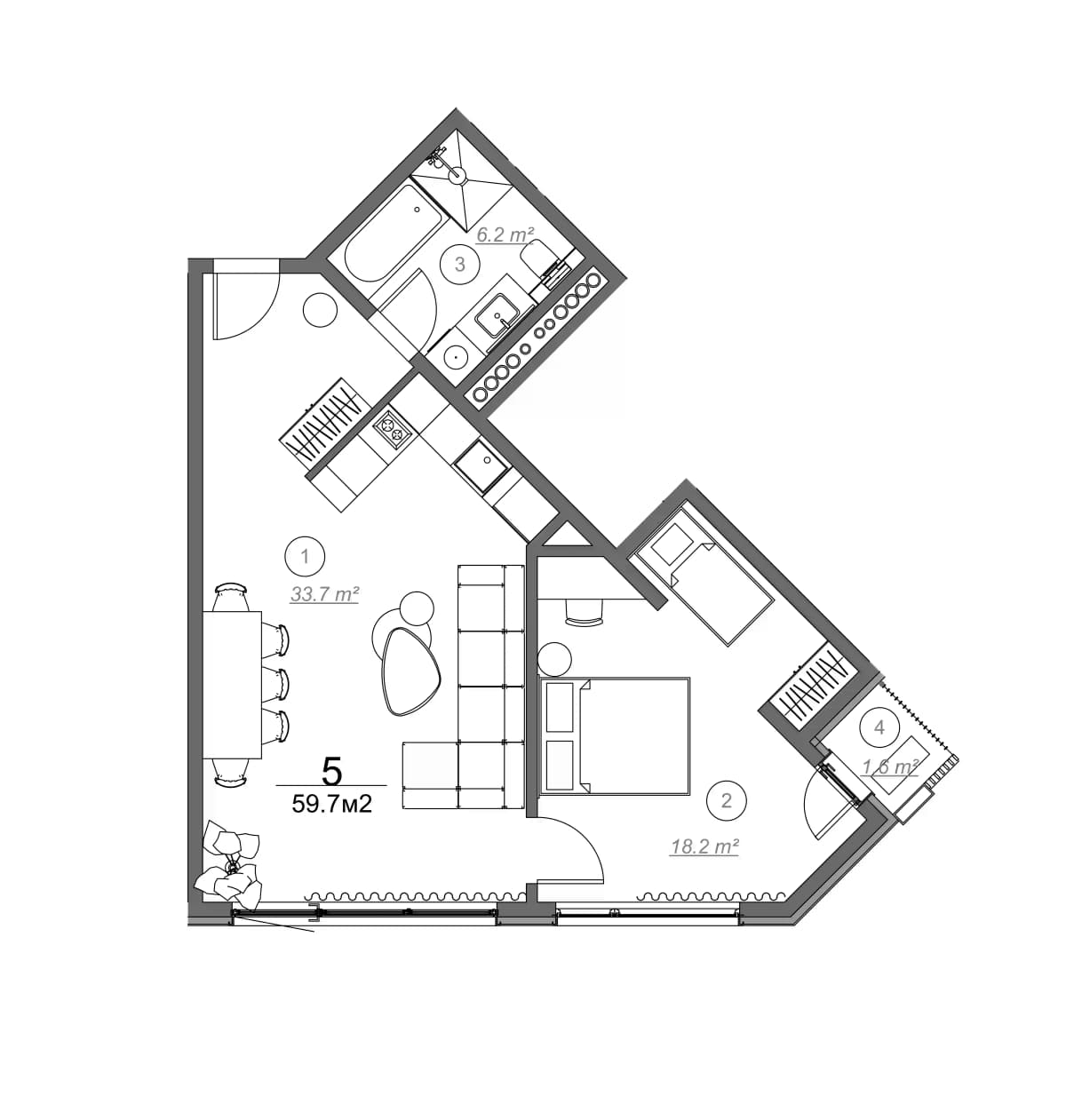 1-комнатная квартира, 74.4 м², 1 этаж в ЖК "Royal Residence Botanico"