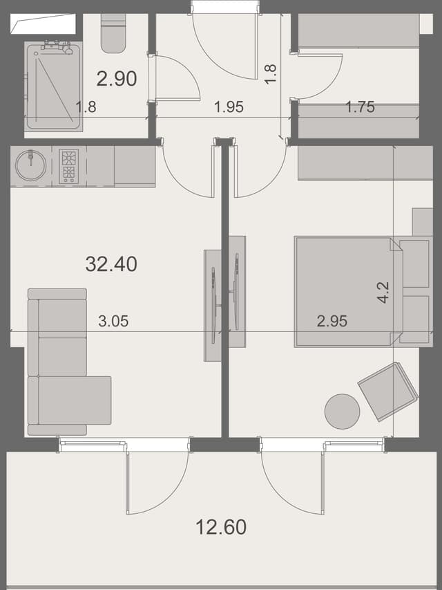 1-комнатная квартира, 45.9 м², 15 этаж в ЖК "Stay & Rent"