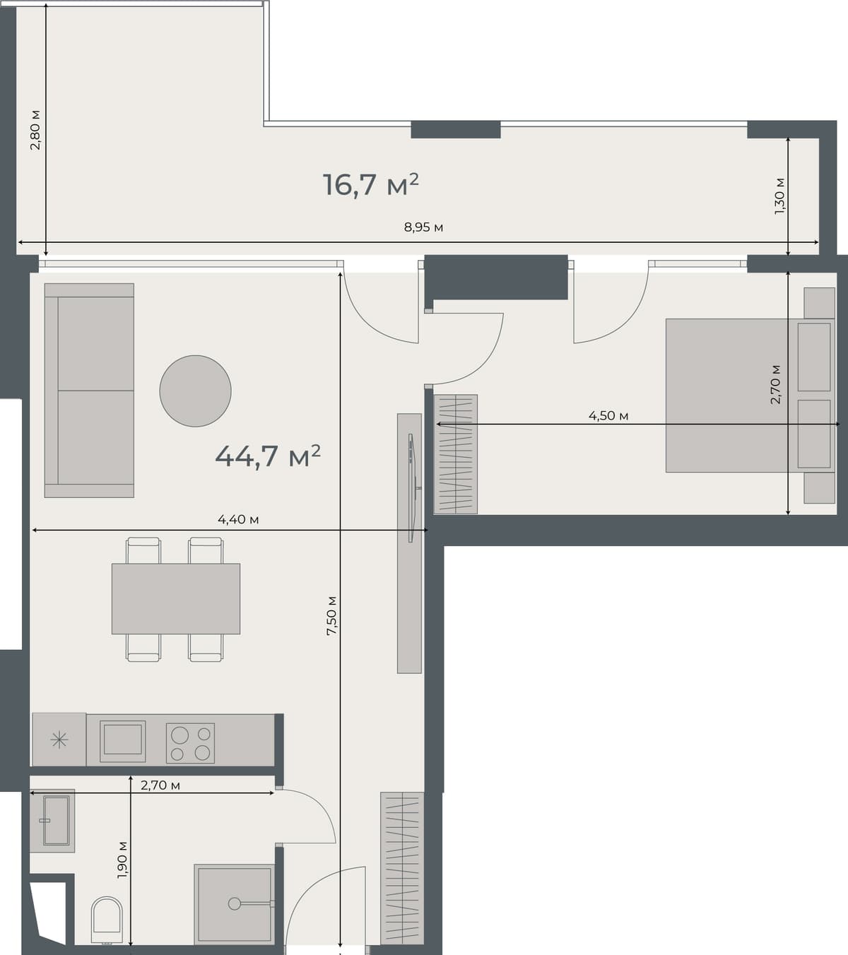 1-bedroom apartment, 61.4 m², 5 floor, One in Batumi