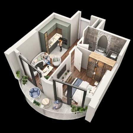 1-комнатная квартира, 43.1 м², 18 этаж в ЖК "Tekto Franco"