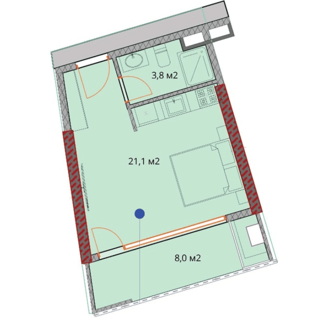 studio, 33.4 m², 21 floor, OKTO Art House in Batumi