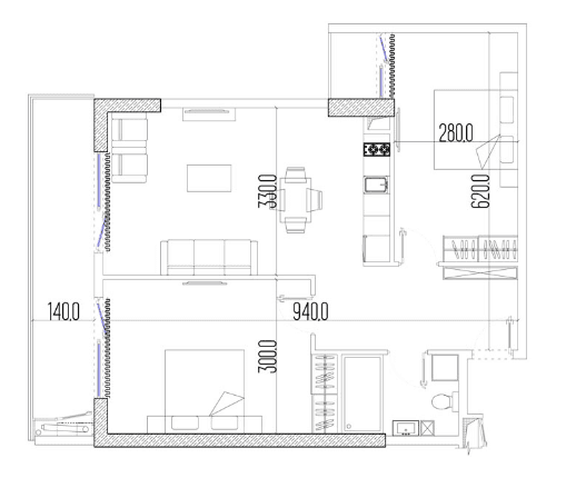 3-bedroom apartment, 72.8 m², 32 floor in "Intourist Residence"