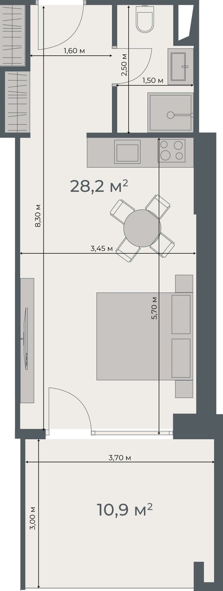 studio, 39.1 m², 13 floor, One in Batumi