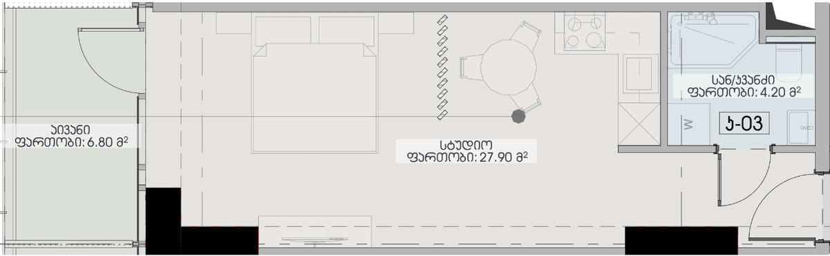 studio, 38.9 m², 29 floor, Geuz Towers in Batumi
