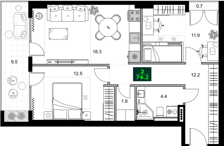 3-комнатная квартира, 54.1 м², 7 этаж в ЖК "SUMMER 365"