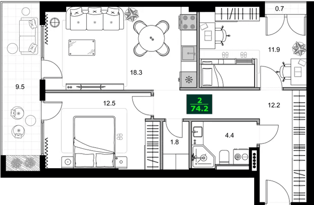 3-bedroom apartment, 54.1 m², 7 floor in "SUMMER 365"