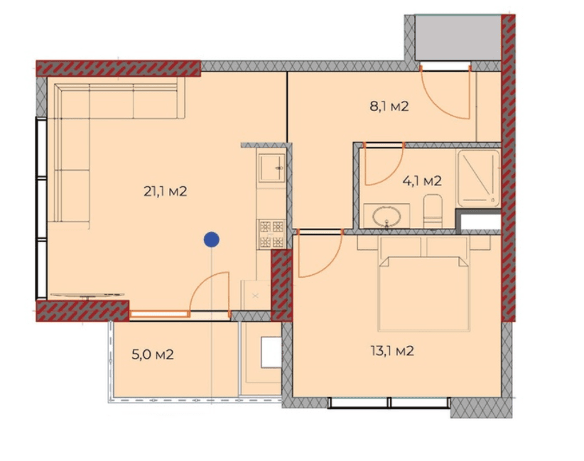 1-комнатная квартира, 55.4 м², 21 этаж в ЖК "OKTO Art House"
