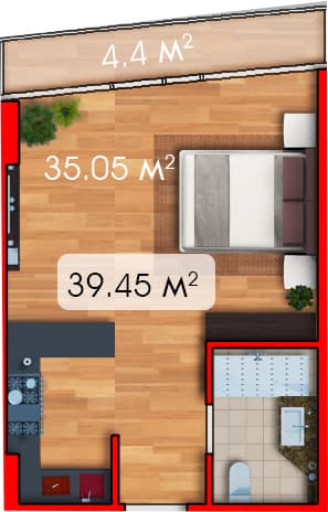 studio, 37.45 m², 11 floor in "Batumi View"