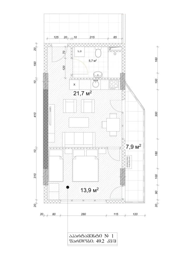 1-комнатная квартира, 57.2 м², 9 этаж в ЖК "Black sea Line Residence"