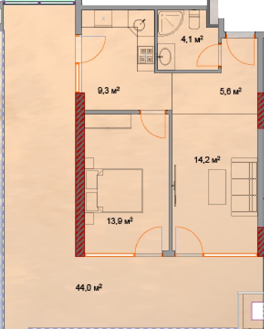 1-bedroom apartment, 93.4 m², 10 floor, Horizon Grand Residence in Batumi