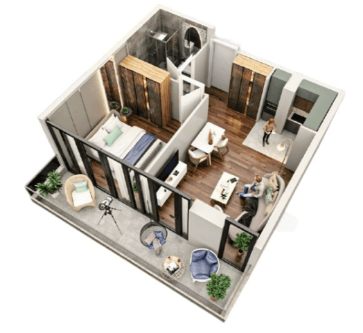 1-комнатная квартира, 50 м², 3 этаж в ЖК "Tekto Rakurs"